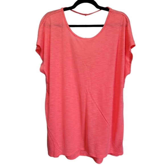 NWT Large Relaxed Fit Neon Coral Open Back Athletic T-Shirt - Picture 1 of 6